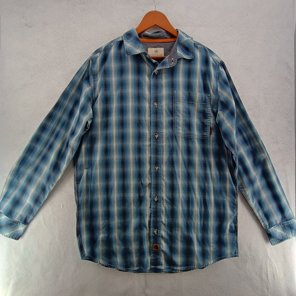 Legendary Whitetails Mens Plaid Long Sleeve Button Down Shirt Blue Navy Sz LT